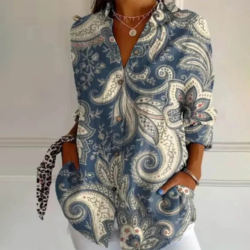 Women's Embroidered Floral Pattern Linen Blend Street Shirt