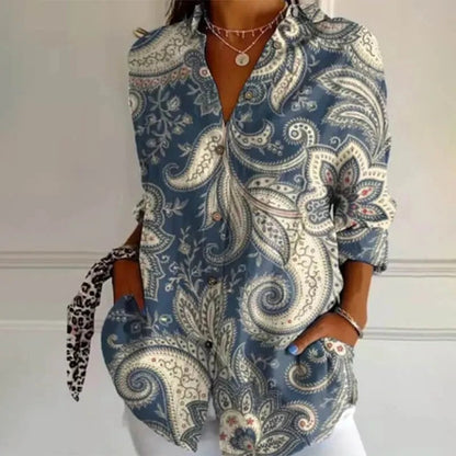 Women's Embroidered Floral Pattern Linen Blend Street Shirt