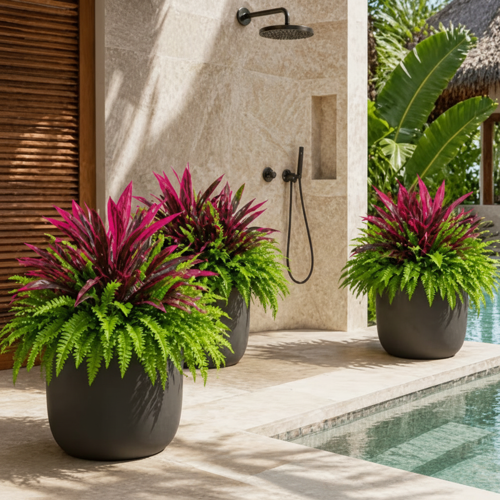 💥BUY 1 GET 1 FREE (2 PCS)🔥 48" Large UV-Resistant Artificial Fern & Red Dracaena Decorative Plants – Full, Lush & Fade-Resistant!