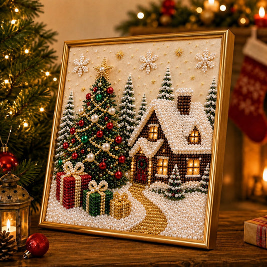 🎄🎅 Premium 3D Pearl Christmas Wall Art Kit | Luxury Flocked Canvas with Scratch-Resistant Non-Fading Pearl Beads DIY Holiday Decor⛄️❄️