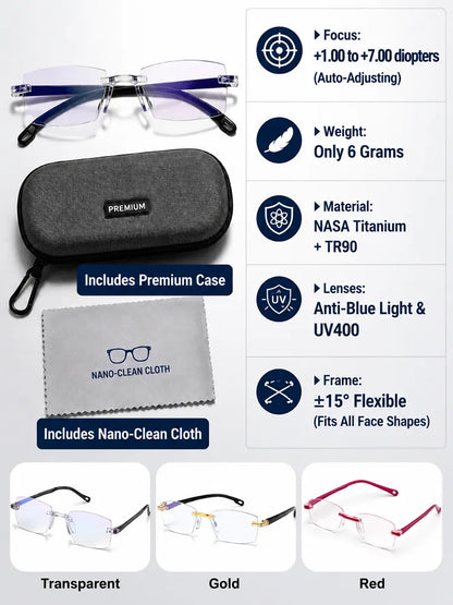 0.01s Auto-Focus Progressive Glasses +1.00~+7.00D Stepless for Reading & Driving