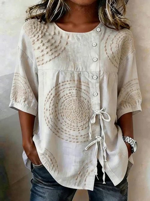 Women's Casual Crew-Neck Striped Tie-Front Shirt