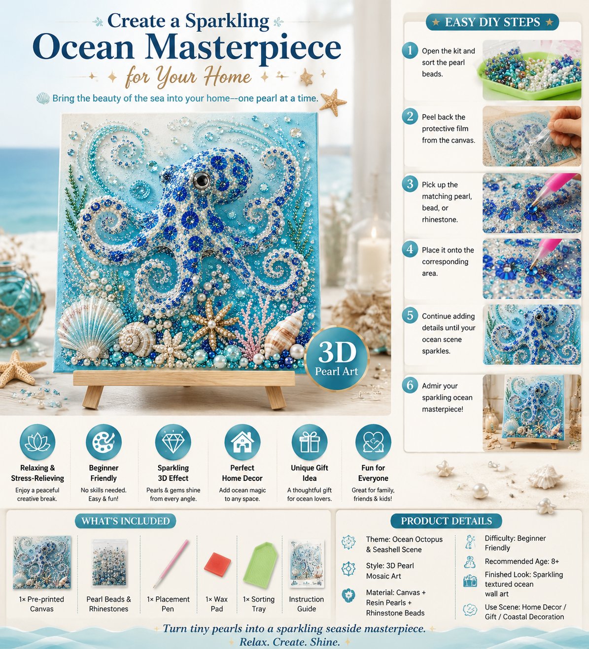 🌊 LAST DAY 49% OFF – Premium 3D Pearl Ocean Wall Art Kit | Luxury Ocean Theme Canvas with Scratch-Resistant Non-Fading Pearl Beads DIY Coastal Decor 🐚✨