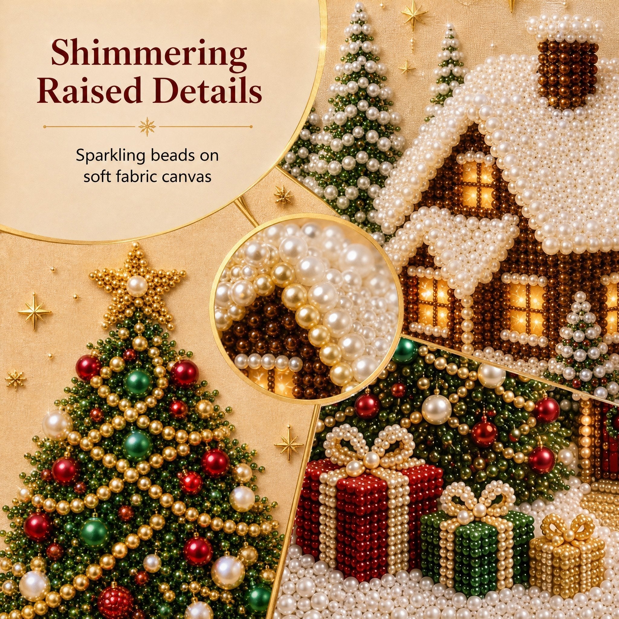 🎄🎅 Premium 3D Pearl Christmas Wall Art Kit | Luxury Flocked Canvas with Scratch-Resistant Non-Fading Pearl Beads DIY Holiday Decor⛄️❄️