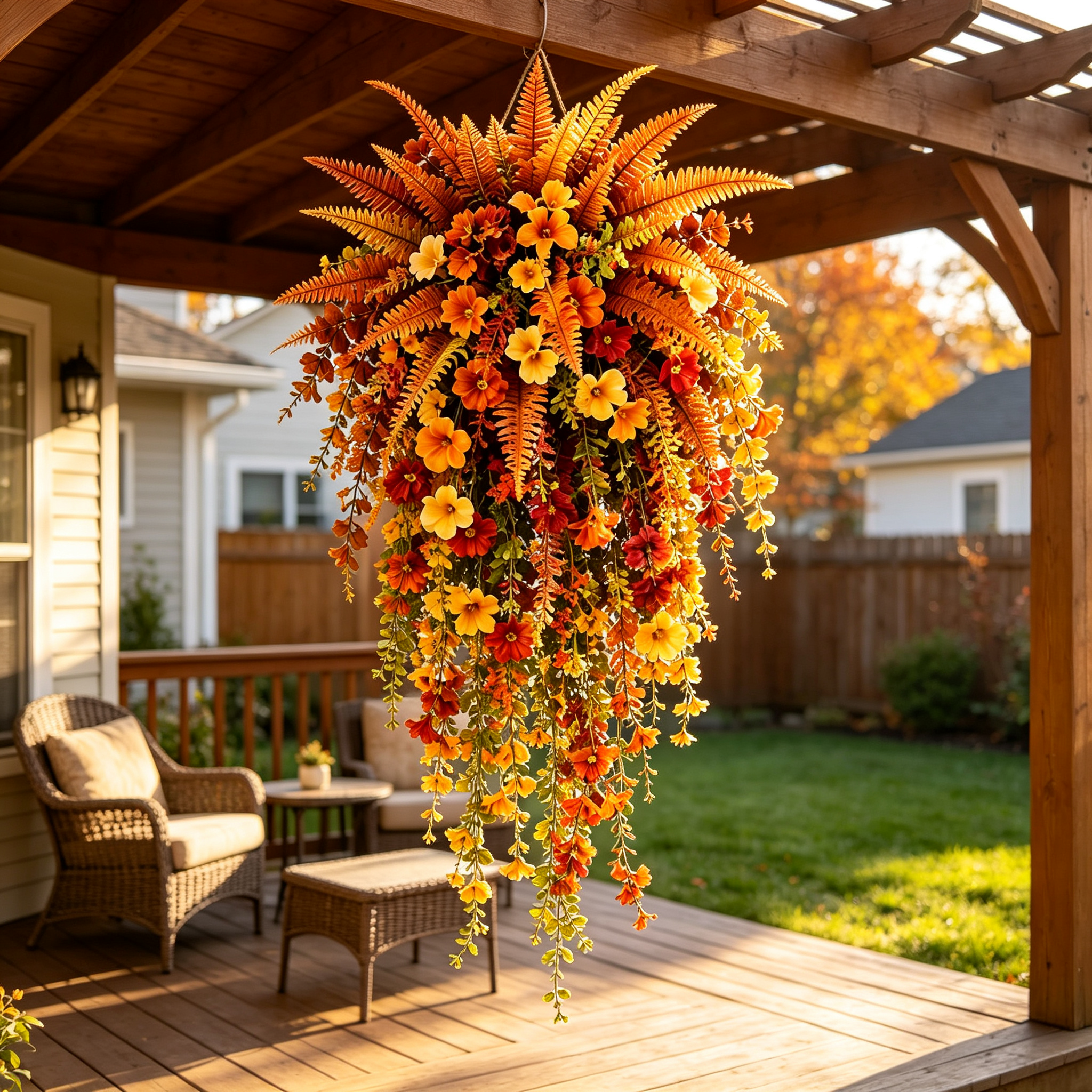 🍂 Artificial Fall Harvest Hanging Basket - Autumn Porch & Door Decoration