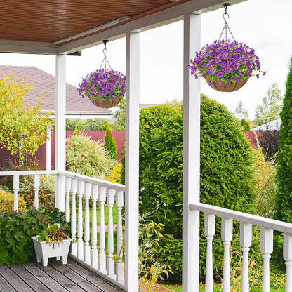 Artificial Hanging Flowers Basket for Outdoors Fake Hanging Plants Spring Summer Decoration UV Resistant for Garden Front Porch Patio Balcony Decor purple