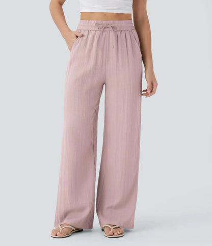 High-Waisted Drawstring Pocket Wide-Leg Casual Linen-Feel Trousers🔥Buy 2 Free Shipping