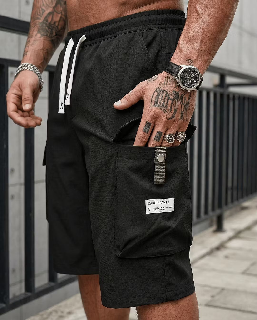 Men's Casual Cargo Shorts - Elastic Drawstring Waist & Multiple Pockets