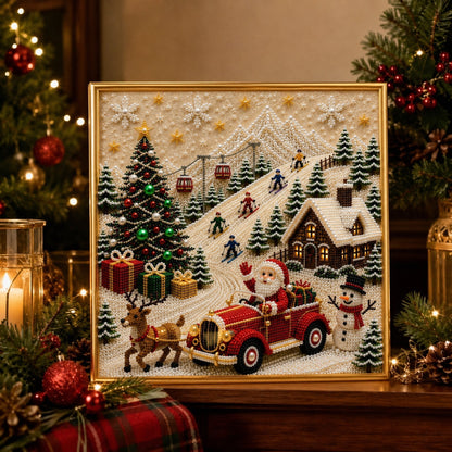 🎄🎅 Premium 3D Pearl Christmas Wall Art Kit | Luxury Flocked Canvas with Scratch-Resistant Non-Fading Pearl Beads DIY Holiday Decor⛄️❄️