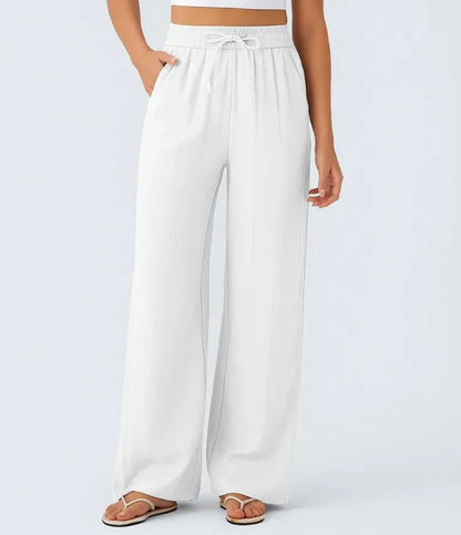 High-Waisted Drawstring Pocket Wide-Leg Casual Linen-Feel Trousers🔥Buy 2 Free Shipping