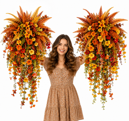 🍂 Artificial Fall Harvest Hanging Basket - Autumn Porch & Door Decoration