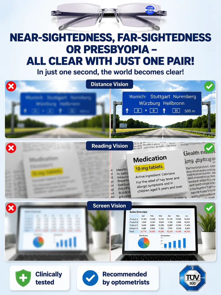 0.01s Auto-Focus Progressive Glasses +1.00~+7.00D Stepless for Reading & Driving