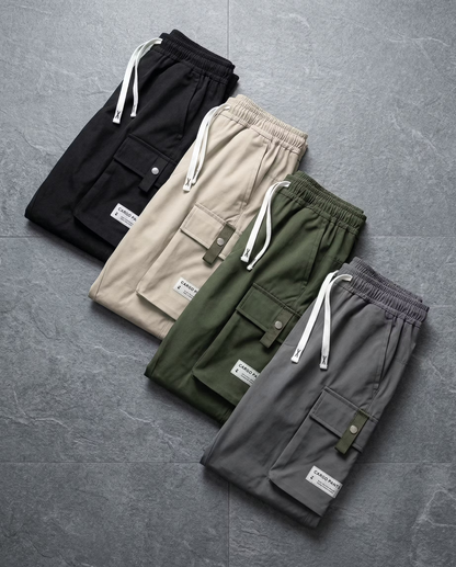 Men's Casual Cargo Shorts - Elastic Drawstring Waist & Multiple Pockets