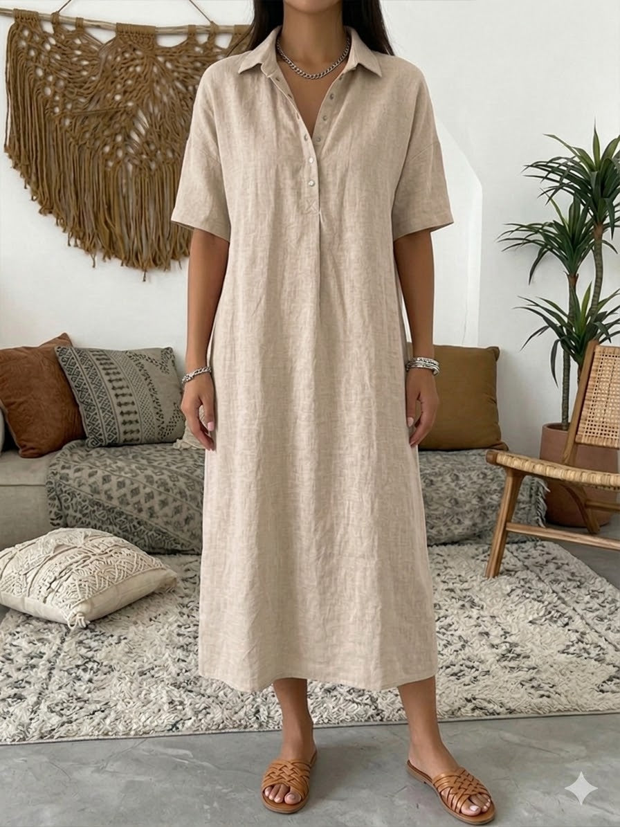 Women’s Cotton Linen Polo Dress – Casual Short Sleeve Summer Dress