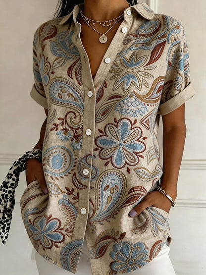 Women's Casual Collared Striped Button-up Print Shirt