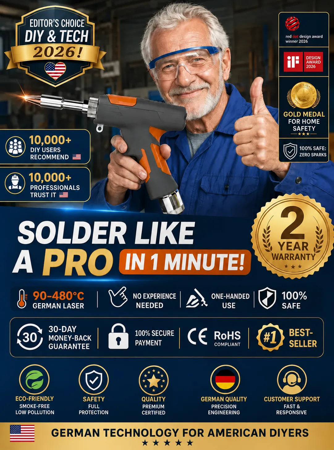 🏆 German Technology 5-in-1 Laser Welding Gun (Patented by German Engineers) | Easy DIY Repairs 🛠️ | Spark-Free Cutting & Rust Removal | 100% Burn-Proof Safety 🛡️ | Cordless & Generator-Free