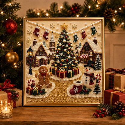 🎄🎅 Premium 3D Pearl Christmas Wall Art Kit | Luxury Flocked Canvas with Scratch-Resistant Non-Fading Pearl Beads DIY Holiday Decor⛄️❄️