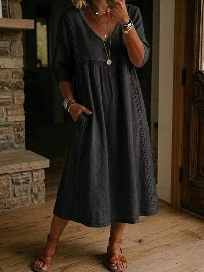 New Arrivals🔥Women's Casual Loose-fitting Patchwork Lace Trim Linen And Cotton Dress