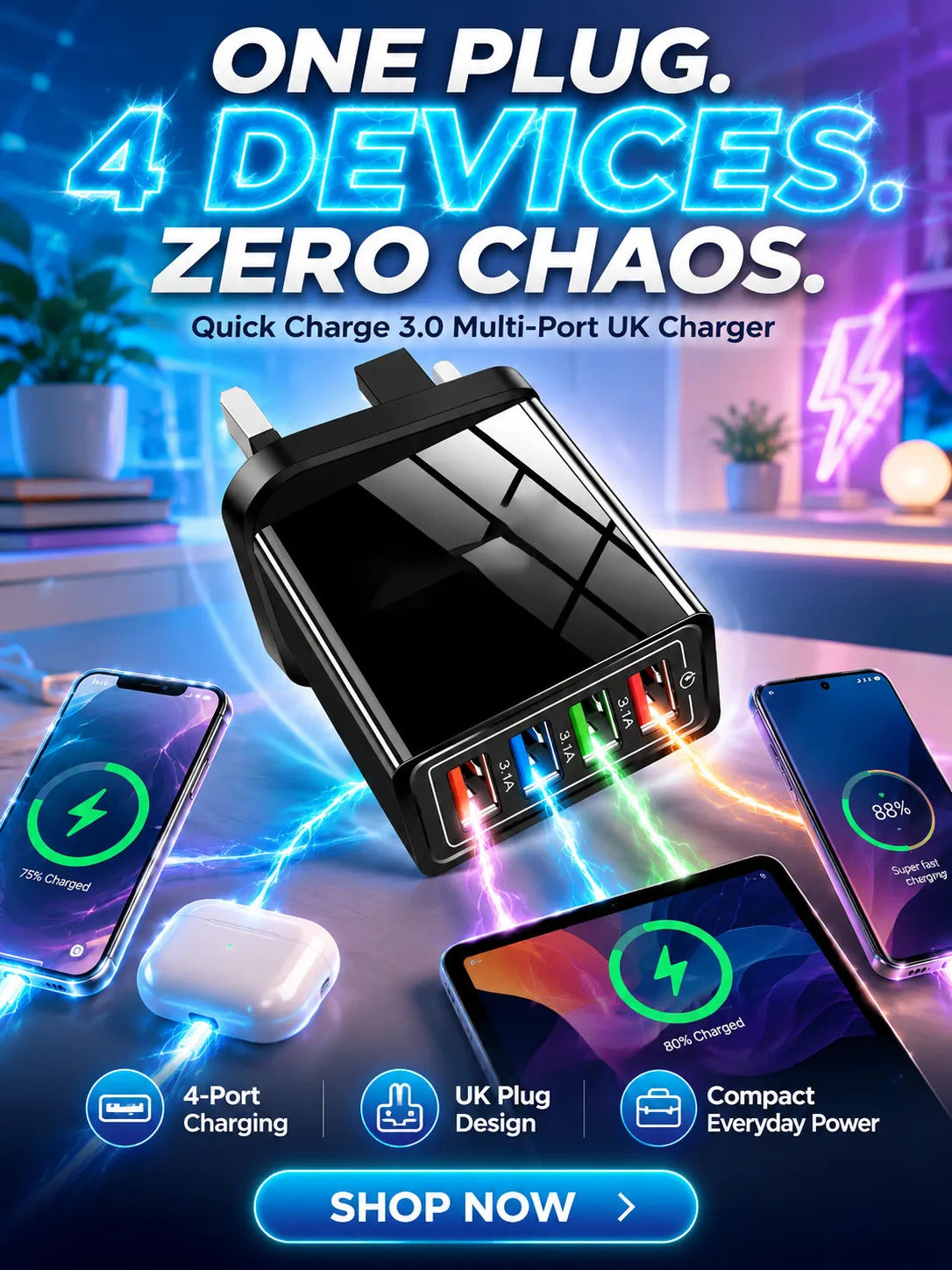 ⚡4-in-1 Travel Charger