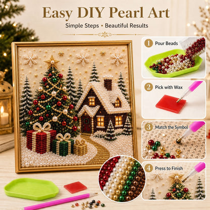 🎄🎅 Premium 3D Pearl Christmas Wall Art Kit | Luxury Flocked Canvas with Scratch-Resistant Non-Fading Pearl Beads DIY Holiday Decor⛄️❄️