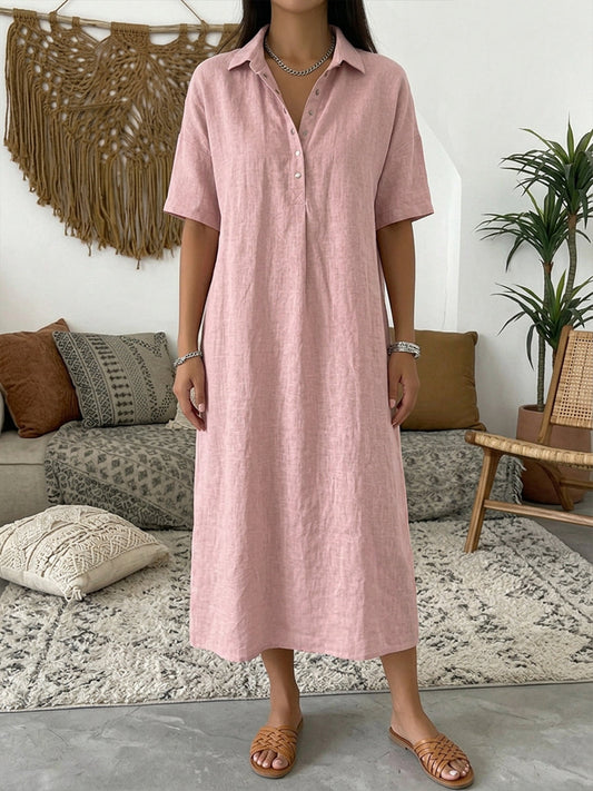 Women’s Cotton Linen Polo Dress – Casual Short Sleeve Summer Dress