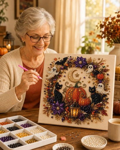 💥 Last Day 50% OFF – 👻✨ Halloween Pearl Art DIY Kit – Turn Tiny Pearls into Spooky-Cute Magic
