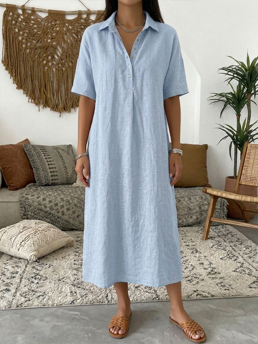 Women’s Cotton Linen Polo Dress – Casual Short Sleeve Summer Dress