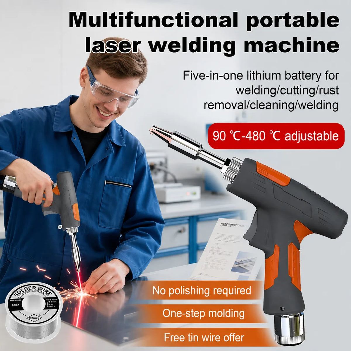 🏆 German Technology 5-in-1 Laser Welding Gun (Patented by German Engineers) | Easy DIY Repairs 🛠️ | Spark-Free Cutting & Rust Removal | 100% Burn-Proof Safety 🛡️ | Cordless & Generator-Free