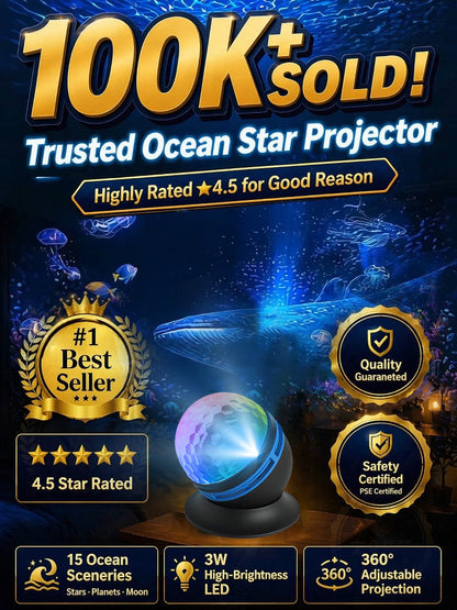 Topacme™ Deep Sea & Star Hologram Projector | Large-sphere projection & 4K immersive visuals. Instantly soothe your night!