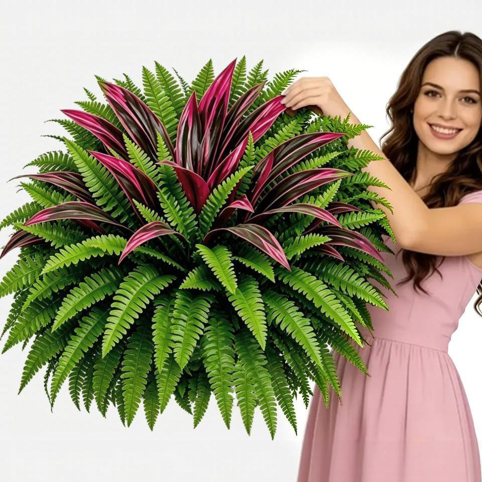 💥BUY 1 GET 1 FREE (2 PCS)🔥 48" Large UV-Resistant Artificial Fern & Red Dracaena Decorative Plants – Full, Lush & Fade-Resistant!