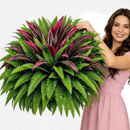 💥BUY 1 GET 1 FREE (2 PCS)🔥 48" Large UV-Resistant Artificial Fern & Red Dracaena Decorative Plants – Full, Lush & Fade-Resistant!