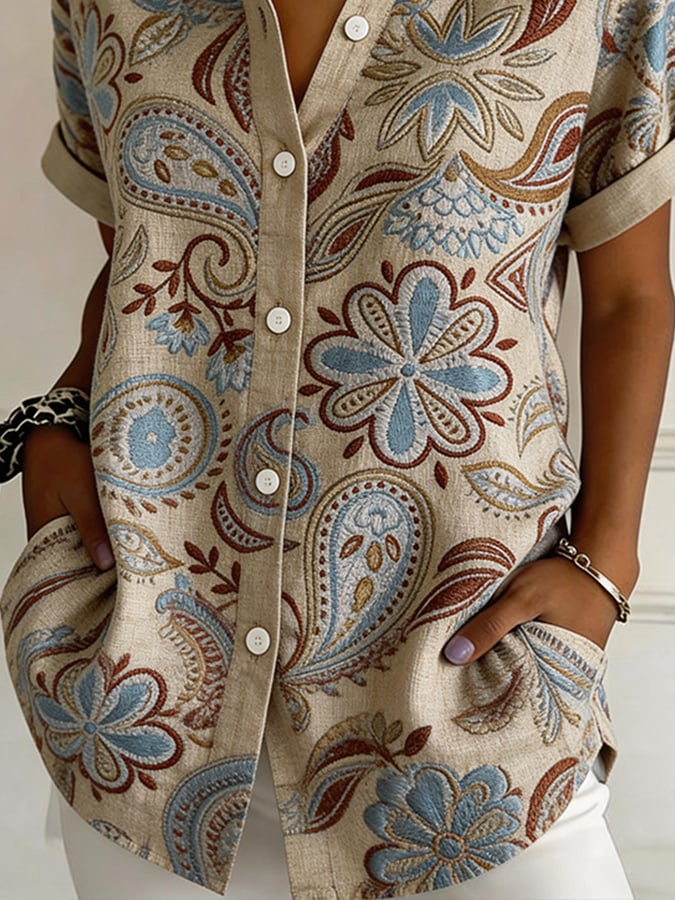 Women's Casual Collared Striped Button-up Print Shirt