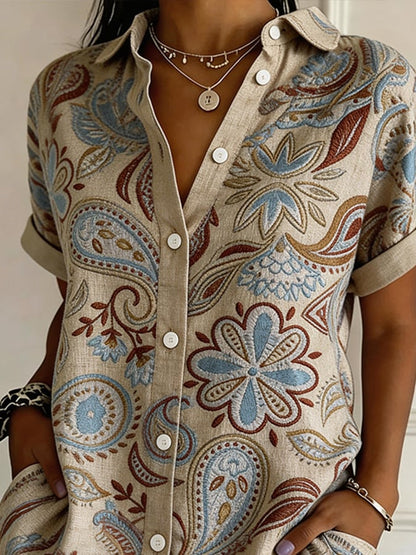 Women's Casual Collared Striped Button-up Print Shirt