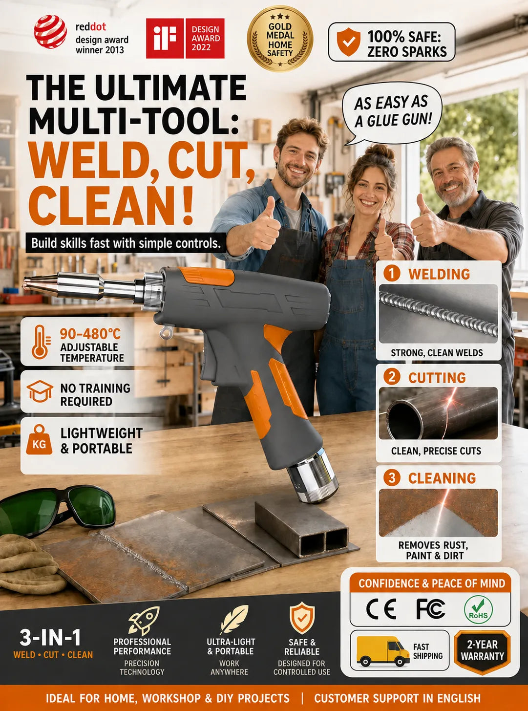 🏆 German Technology 5-in-1 Laser Welding Gun (Patented by German Engineers) | Easy DIY Repairs 🛠️ | Spark-Free Cutting & Rust Removal | 100% Burn-Proof Safety 🛡️ | Cordless & Generator-Free