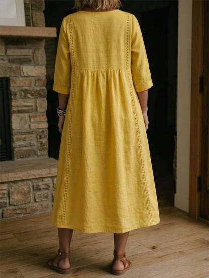 New Arrivals🔥Women's Casual Loose-fitting Patchwork Lace Trim Linen And Cotton Dress