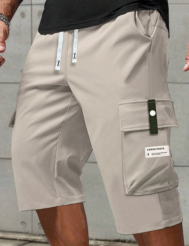 Men's Casual Cargo Shorts - Elastic Drawstring Waist & Multiple Pockets